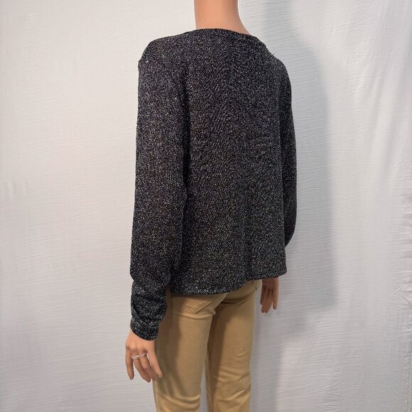 H&M Woven Metallic Monochrome Long Sleeve Crew Neck Sweater Top Women’s Medium - Picture 3 of 10